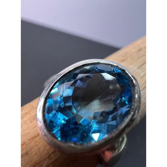 NEW Swiss blue topaz sterling silver ring size 8.5 / 6.64 grams - Picture 10 of 11